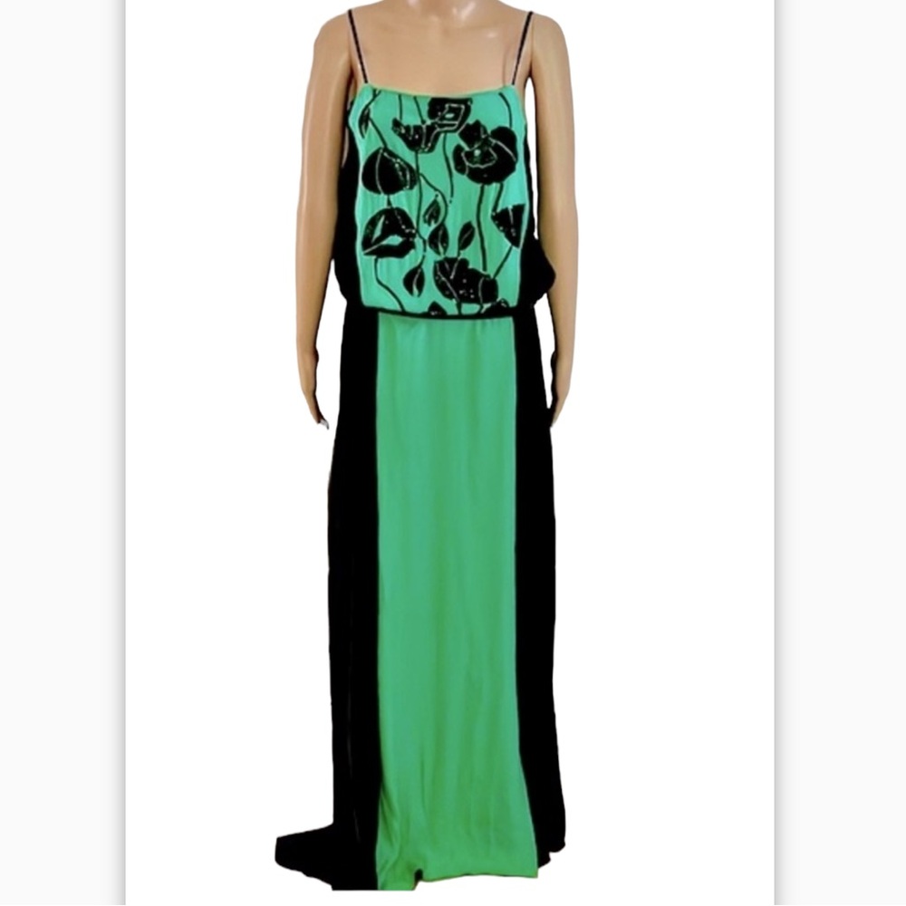 New Iceberg Long Dress black / green sequins flowers